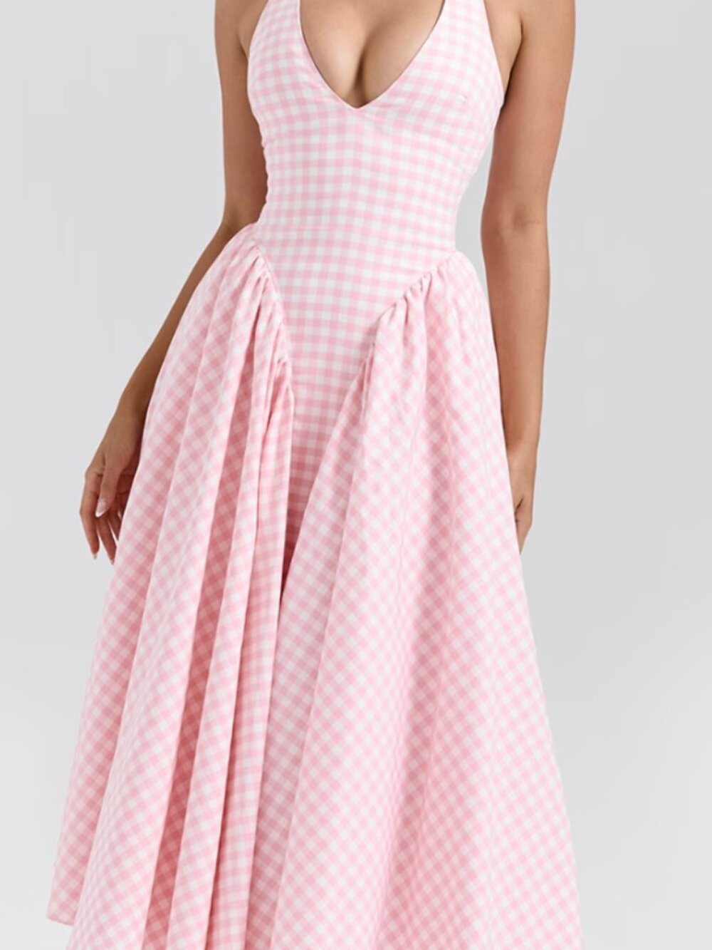 House of CB Pink Gingham Strapless Ball Gown